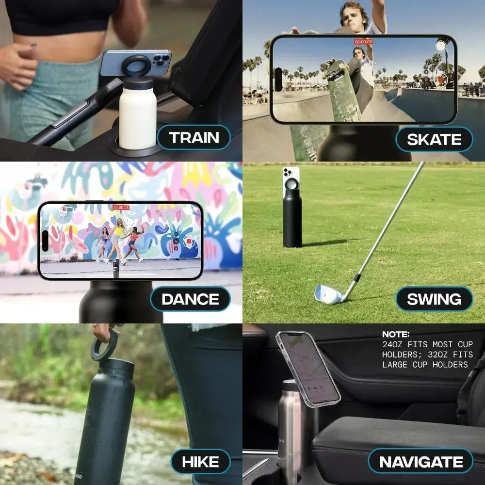 MagnoBottle Snap 800 — Gourde isotherme 27 oz avec support téléphone magnétique (12 h chaud / 24 h froid) MagnoBag Fitness